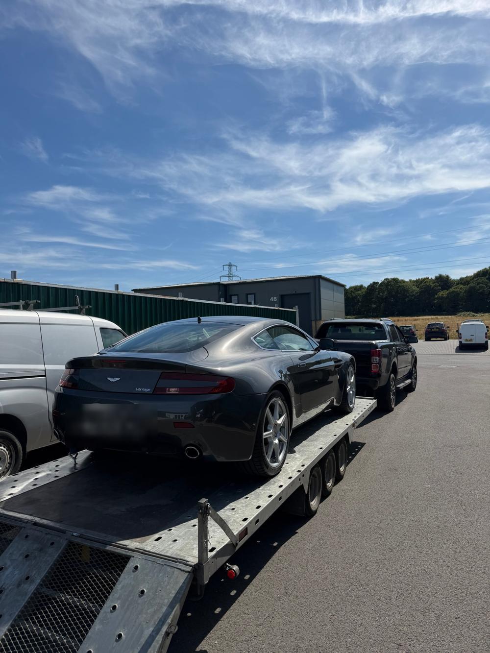 Aston Martin Vantage on a DM Transporter trailer