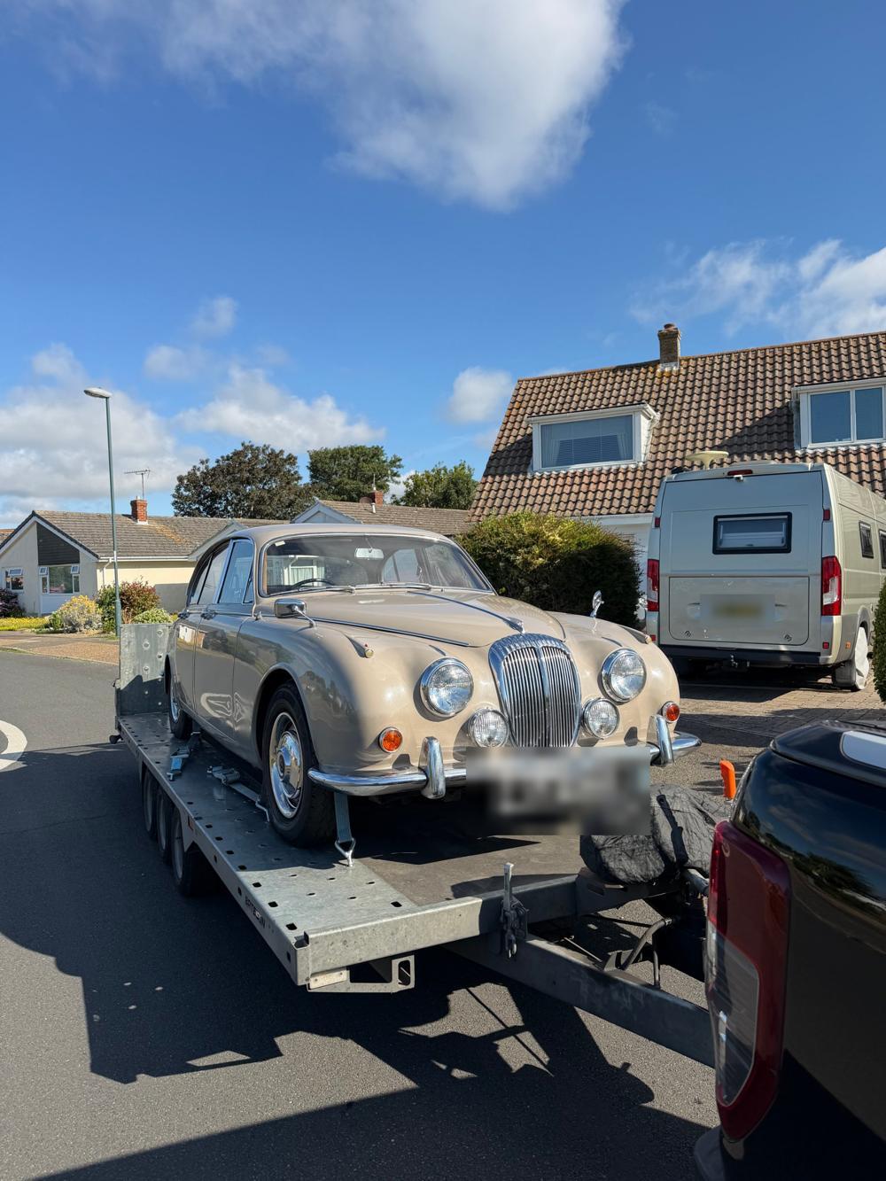 Classic saloon secured on a DM Transporter trailer