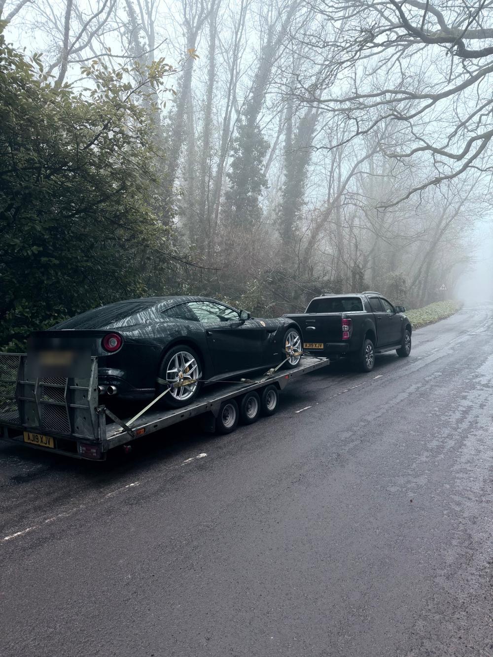 Ferrari loaded on a DM Transporter trailer